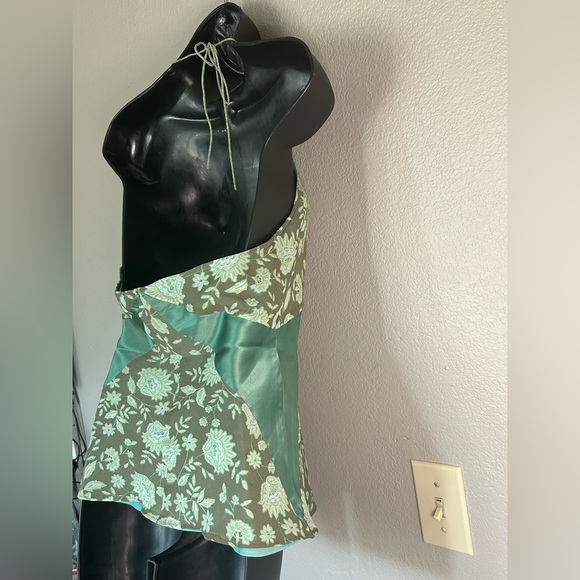 Express Y2K Vintage 100% Silk Floral Patchwork V-Neck Halter Top BOHO Sz 5/6 - Picture 3 of 6